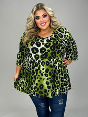 SALE!! 97 PSS {Pull It Off} Green Leopard V-Neck Babydoll Top EXTENDED PLUS SIZE 3X 4X 5X