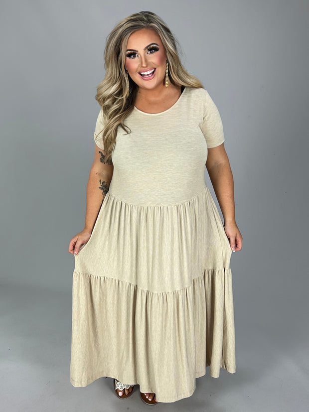 LD-C {Wardrobe Classic} Heather Beige Tiered Midi Dress PLUS SIZE 1X 2X 3X