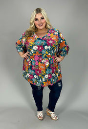 39 PQ {By The Book} Teal Pink Floral Babydoll Top EXTENDED PLUS SIZE 3X 4X 5X