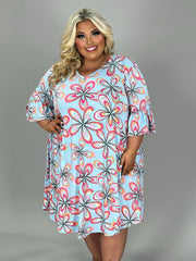 79 PSS {Far Along} Sky Blue Lg Floral V-Neck Dress EXTENDED PLUS SIZE 4X 5X 6X