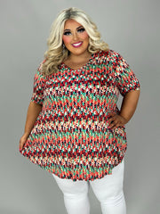 SALE!! 68 PSS {Swept Off Your Feet} Coral/Multi-Color Print V-Neck Top EXTENDED PLUS SIZE 3X 4X 5X