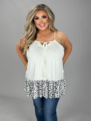 SALE!! 24 SV-D {Love Big} Ivory Floral Print Sleeveless Top PLUS SIZE 1X 2X 3X