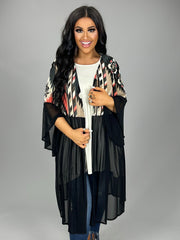 81 OT-B {Touch of Coral} Black/Coral Kimono PLUS SIZE 1X 2X 3X