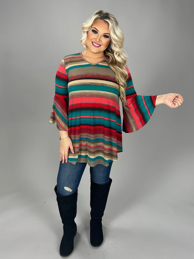 93  PQ-N {Business and Fun} Multi-Color Stripe Print Top PLUS SIZE 1X 2X 3X