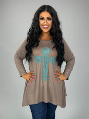 SALE!! 32 GT-B {Don't Cross Me} Mocha Teal Cross Detail Top PLUS SIZE XL 2X 3X