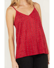 85 SV {Cue The Shine} VOCAL Red Studded Sleeveless Top  PLUS SIZE XL 2X 3X