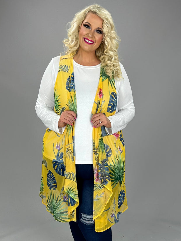 29 OT-A {Palm Figures} Yellow Palm Leaf Vest PLUS SIZE