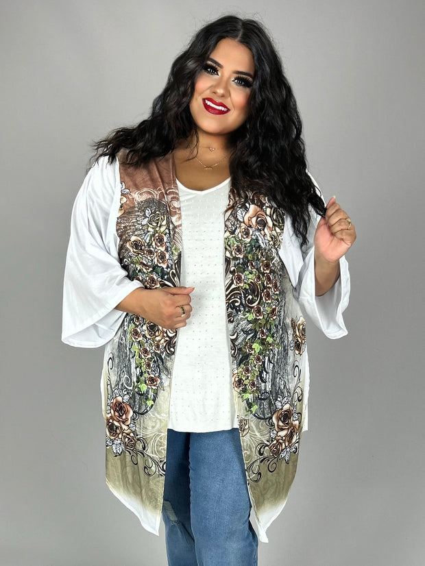 SALE!! 33 OT-Z {Elevate Your Style} White/Khaki Floral Cardigan PLUS SIZE XL 2X 3X