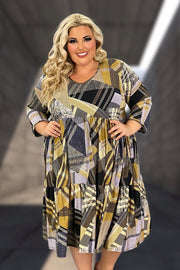 25 PQ {Setting The Record} Tan/Black Geo Print Tiered Dress EXTENDED PLUS SIZE 3X 4X 5X