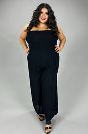 SALE!! LD-B/M {Answers For You} Black Smocked Jumpsuit PLUS SIZE 1X 2X 3X