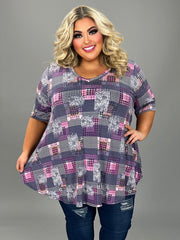 25 PSS {Check It Out} Purple Floral Patchwork Print Top EXTENDED PLUS SIZE 3X 4X 5X