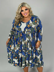 58 PQ {Mandala Perfection} Royal Blue Mandala Print Dress EXTENDED PLUS SIZE XL 2X 3X 4X 5X