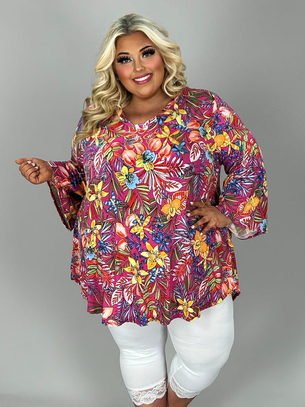 SALE!! 33 PQ-B {Dazzle The Room} Fuchsia Floral V-Neck Top EXTENDED PLUS SIZE 3X 4X 5X