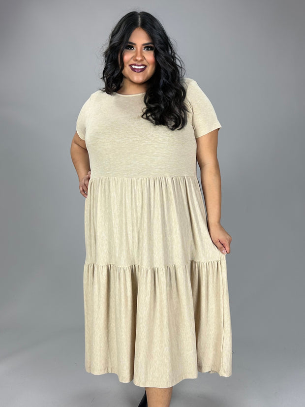 SALE!! LD-C {Wardrobe Classic} Heather Beige Tiered Midi Dress PLUS SIZE 1X 2X 3X