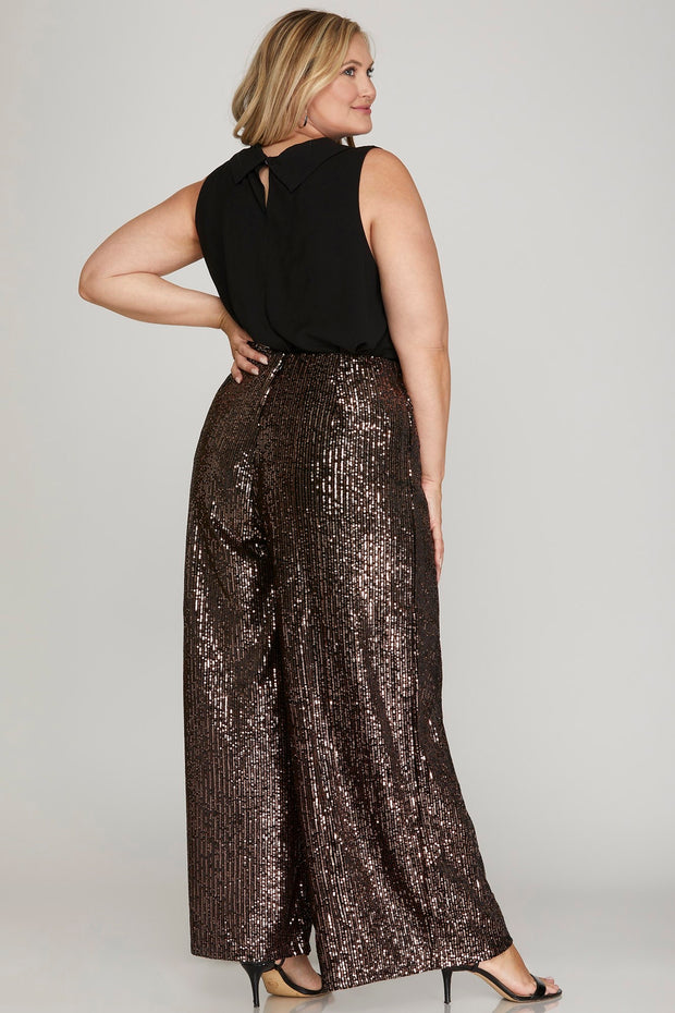 BT-F {Something Extra} Gold Sequin Wide Leg Pants PLUS SIZE XL 1X 2X