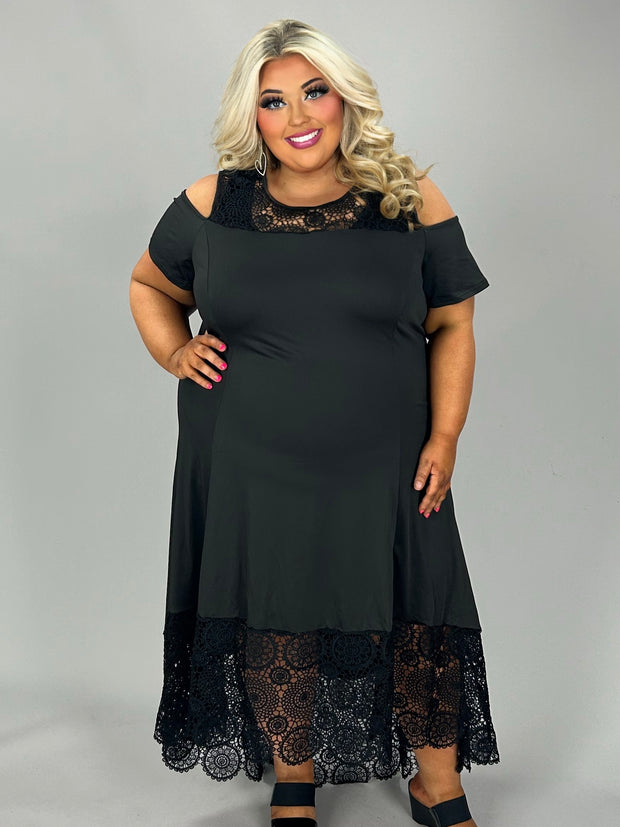 LD-Q {Conquer The Night} Black Midi Dress w/Lace EXTENDED PLUS SIZE 3X 5X