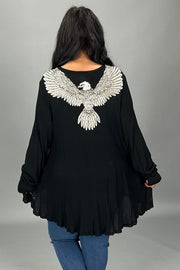 91 SD {Creative Dreamer} Vocal Black V-Neck Top w Rhinestone & Wing Detail PLUS SIZE 1X 2X 3X