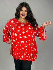 27 PQ {Star Crossed} Red Star Print V-Neck Top EXTENDED PLUS SIZE 3X 4X 5X