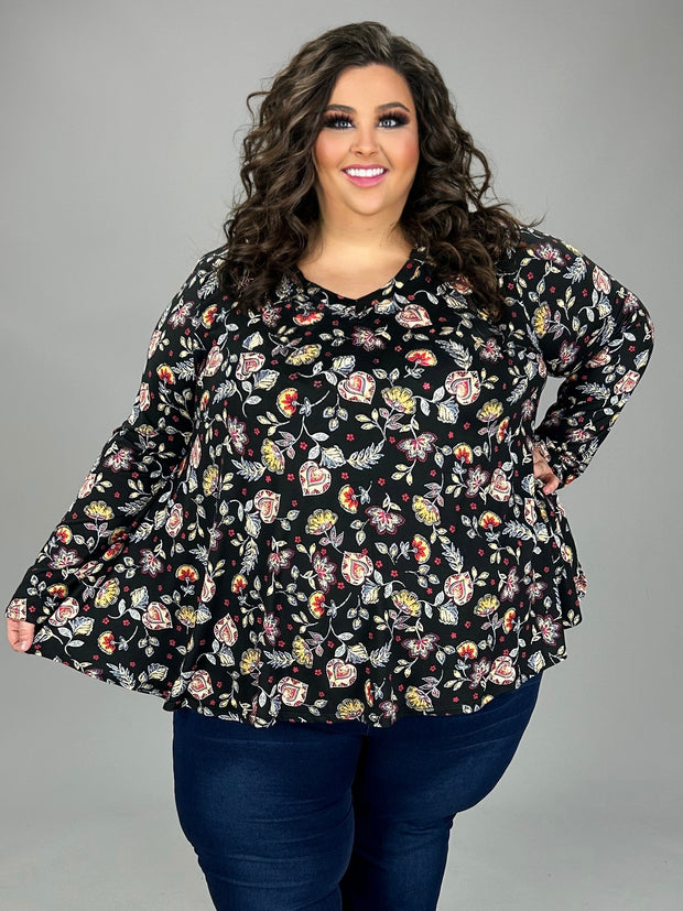 73 PLS {A Tempting Sight} Black Floral Print V-Neck Top EXTENDED PLUS SIZE 3X 4X 5X