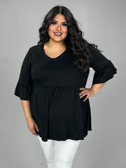 SALE!! 72 SQ {Capture Simplicity} Black V-Neck Babydoll Top PLUS SIZE XL 2X 3X