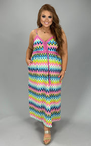 SALE!! LD-R {Sunlit Days} Pink/Blue Print Crochet Sundress PLUS SIZE 1X 2X 3X