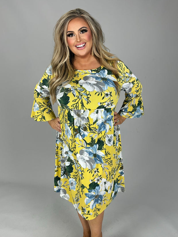 62 PSS-U {Truly Darling} Yellow Floral Open Back Dress PLUS SIZE 1X 2X 3X