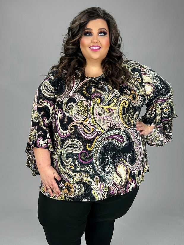 SALE!! 12 PQ {Ready For You} Purple/Mustard Paisley Print Top EXTENDED PLUS SIZE 4X 5X 6X