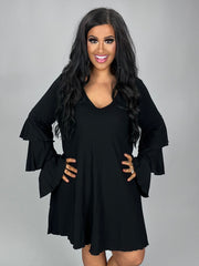 91 SLS-F {What Drives You} Black Ribbed Ruffle Sleeve Dress PLUS SIZE XL 1X 2X