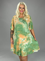 SALE!! 81 PSS-B {Color My Town} Green Tie Dye Dress W/Pockets  PLUS SIZE 1X 2X 3X