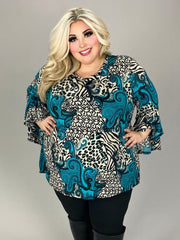 SALE!! 12 PQ {Modern Goddess} Black/Blue Animal Paisley Print V-Neck Top EXTENDED PLUS SIZE 4X 5X 6X