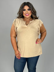 SALE!! 17 SSS-B {Special Treat} Mocha V-Neck Ruffle Sleeve Top PLUS SIZE XL 2X 3X