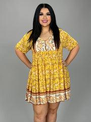 SALE!! 66 PSS-D {Little Picnic} "UMGEE"  Yellow Floral Dress PLUS SIZE XL 1X 2X