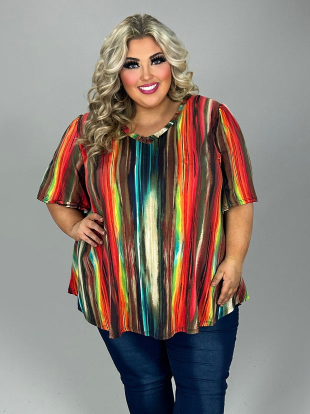 SALE!! 13 PSS-Y {A Moment Of Spark} Multi-Color Stripe V-Neck Top EXTENDED PLUS SIZE 3X 4X 5X