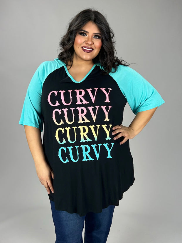 19 GT {Curvy Curvy} Black/Teal Curvy Graphic Tee CURVY BRAND!!!  EXTENDED PLUS SIZE XL 2X 3X 4X 5X 6X (May Size Down 1 Size}