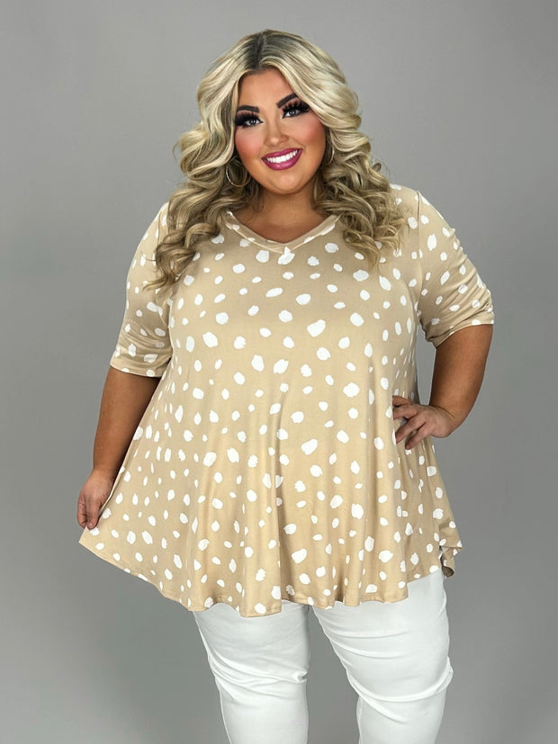 14 PSS {Ready To Play} Beige Dalmation Print V-Neck Top EXTENDED PLUS SIZE 3X 4X 5X