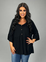 SALE!! 25 SSS {Easy Does It} Black Babydoll Ruffle Sleeve Top PLUS SIZE 1X 2X 3X