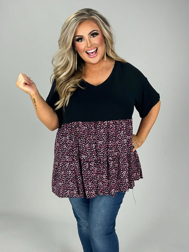 SALE!! 11 CP-A {Style For Every Story} Black Ditsy Floral Tiered Top PLUS SIZE 1X 2X 3X