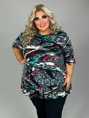 SALE!! 27 PSS {Date Ready} Charcoal Multi-Print Ruffle Hem Top EXTENDED PLUS SIZE 4X 5X 6X