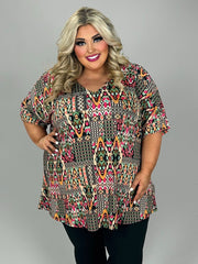 SALE!! 27 PSS-H {Bring The Party} Multi-Color Print V-Neck Top CURVY BRAND!!!  EXTENDED PLUS SIZE 4X 5X 6X (May Size Down 1 Size)