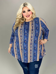 20 PQ [All the Right Reasons} Blue Tribal Print Top EXTENDED PLUS SIZE 4X 5X 6X