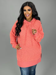 SALE! 39 HD-Y {Hold Me Tight} Deep Coral Popcorn Hoodie PLUS SIZE XL 2X 3X