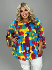 13 PQ {Mosaic  Beauty} Red/Multi-Color Mosiac Print Top EXTENDED PLUS SIZE 4X 5X 6X