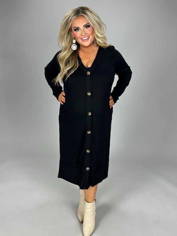 25 OT-T {Close To You} Black Ribbed Button Up Duster PLUS SIZE 1X 2X 3X