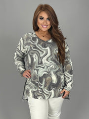 SALE! 24 PLS [Saw You Looking} Olive/Grey Marbled Print Top PLUS SIZE 1X 2X 3X