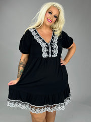 SALE!! 98 SD-Y {My Sunday Best} Black Babydoll Dress w/Lace Trim PLUS SIZE 1X 2X 3X