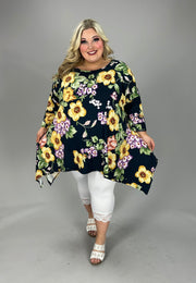 55 PSS {Let Me Be} Navy Floral Asymmetrical Top EXTENDED PLUS SIZE 3X 4X 5X