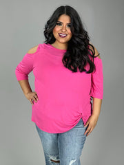 90 OS-L {Put It To The Test} Fuchsia Cold Shoulder Top PLUS SIZE 1X 2X 3X