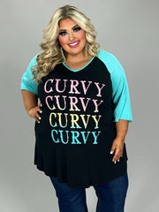 19 GT {Curvy Curvy} Black/Teal Curvy Graphic Tee CURVY BRAND!!!  EXTENDED PLUS SIZE XL 2X 3X 4X 5X 6X (May Size Down 1 Size}