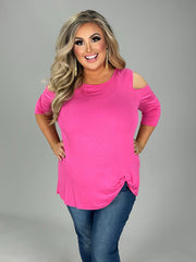 90 OS-L {Put It To The Test} Fuchsia Cold Shoulder Top PLUS SIZE 1X 2X 3X