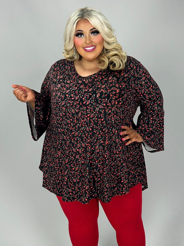 41 PQ-D {Sweet Talks} Black with Red Floral Top EXTENDED PLUS SIZE 3X 4X 5X